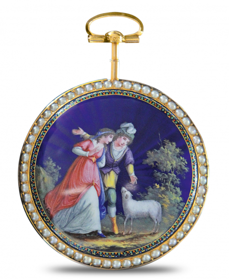 Часы Pastoral Romance с миниатюрой, изображающей влюбленную пару и овечку